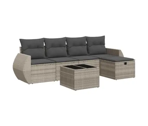 6-Daļīgs Dārza Dīvānu Komplekts,Matrači, Gaiši Pelēka Pe Pinums Vidaxl