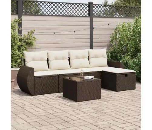 Sofos Komplektas Su Pagalvėlėmis, 6 Dalių, Rudas, Poliratanas