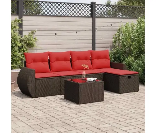 Sofos Komplektas Su Pagalvėlėmis, 6 Dalių, Rudas, Poliratanas