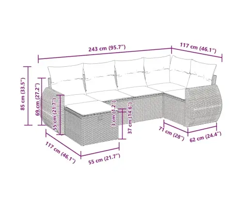 6-Daļīgs Dārza Dīvāna Komplekts, Matrači, Melna Pe Rotanpalma Vidaxl