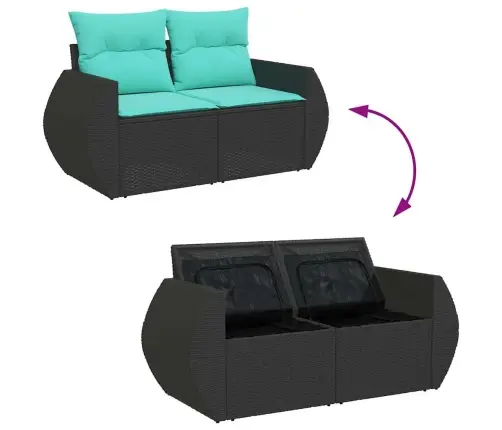 Sofos Komplektas Su Pagalvėlėmis, 6 Dalių, Juodas, Poliratanas