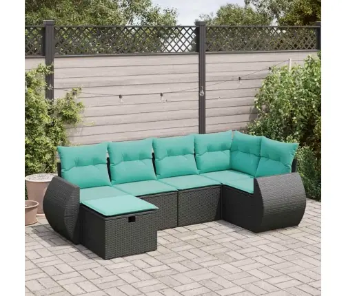 Sofos Komplektas Su Pagalvėlėmis, 6 Dalių, Juodas, Poliratanas