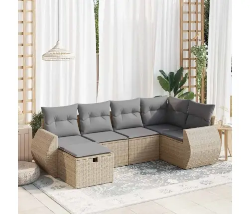 6-Daļīgs Dārza Dīvāna Komplekts, Matrači, Bēša Pe Rotangpalma Vidaxl