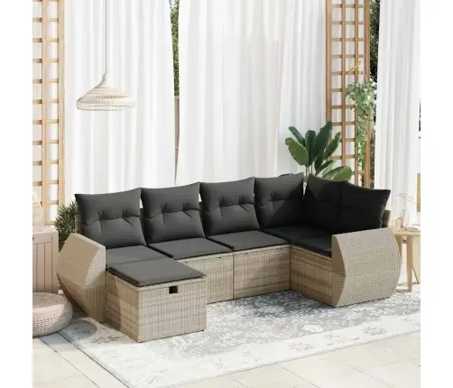 6-Daļīgs Dārza Dīvānu Komplekts,Matrači, Gaiši Pelēka Pe Pinums Vidaxl