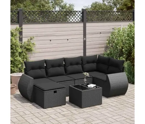 7-Daļīgs Dārza Dīvāna Komplekts Ar Matračiem, Melna Pe Vidaxl
