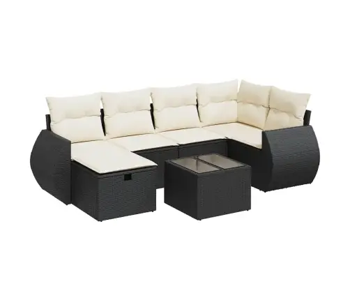 7-Daļīgs Dārza Dīvāna Komplekts Ar Matračiem, Melna Pe Vidaxl