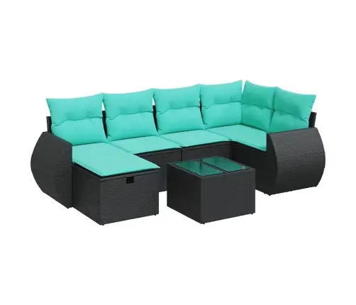 Sofos Komplektas Su Pagalvėlėmis, 7 Dalių, Juodas, Poliratanas