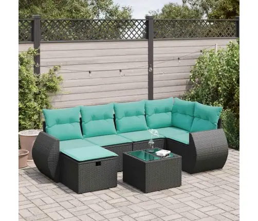 Sofos Komplektas Su Pagalvėlėmis, 7 Dalių, Juodas, Poliratanas