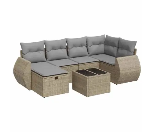 7-Daļīgs Dārza Dīvāna Komplekts, Matrači, Bēša Pe Rotangpalma Vidaxl