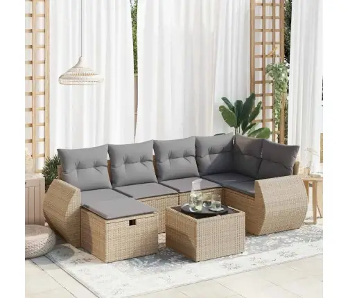 7-Daļīgs Dārza Dīvāna Komplekts, Matrači, Bēša Pe Rotangpalma Vidaxl