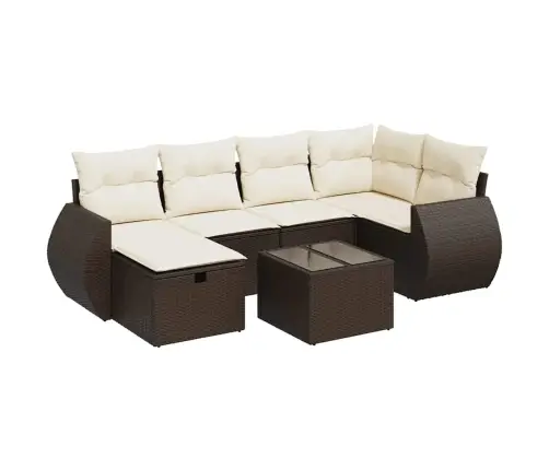 7-Daļīgs Dārza Dīvānu Komplekts, Matrači, Brūna Pe Rotangpalma Vidaxl