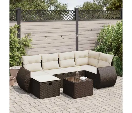 7-Daļīgs Dārza Dīvānu Komplekts, Matrači, Brūna Pe Rotangpalma Vidaxl