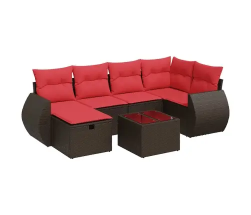 7-Daļīgs Dārza Dīvānu Komplekts, Matrači, Brūna Pe Rotangpalma Vidaxl