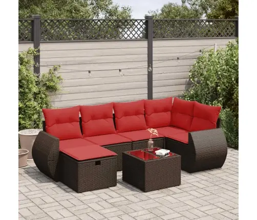 7-Daļīgs Dārza Dīvānu Komplekts, Matrači, Brūna Pe Rotangpalma Vidaxl