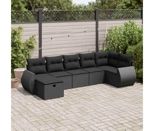 7-Daļīgs Dārza Dīvāna Komplekts Ar Matračiem, Melna Pe Vidaxl