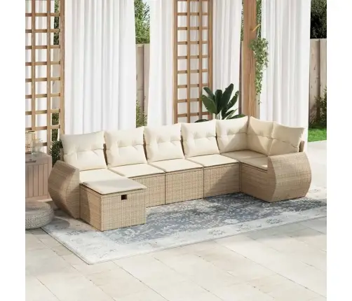 7-Daļīgs Dārza Dīvāna Komplekts, Matrači, Bēša Pe Rotangpalma Vidaxl