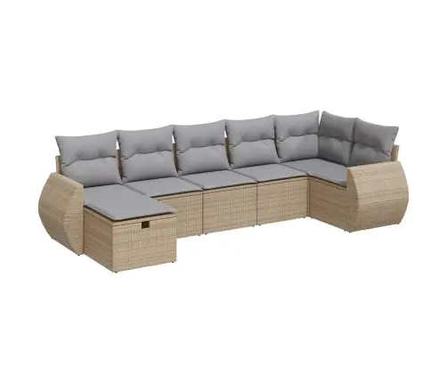 7-Daļīgs Dārza Dīvāna Komplekts, Matrači, Bēša Pe Rotangpalma Vidaxl