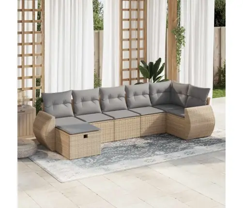 7-Daļīgs Dārza Dīvāna Komplekts, Matrači, Bēša Pe Rotangpalma Vidaxl