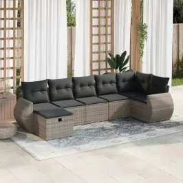 7-Daļīgs Dārza Dīvāna Komplekts, Matrači, Pelēka Pe Rotangpalma Vidaxl