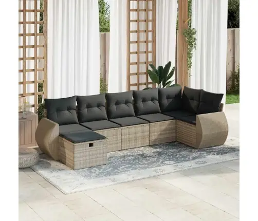 Sofos Komplektas Su Pagalvėlėmis, 7 Dalių, Pilkas, Poliratanas