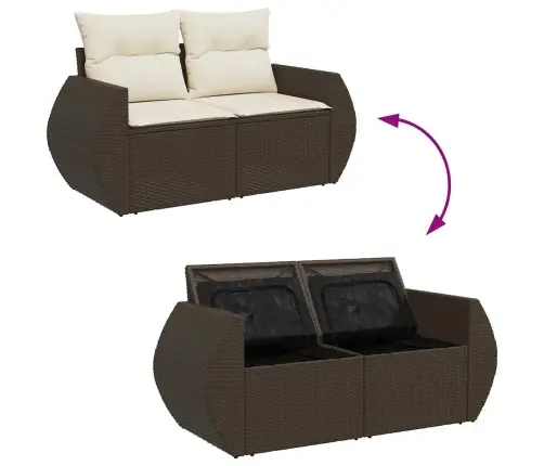 Sofos Komplektas Su Pagalvėlėmis, 7 Dalių, Rudas, Poliratanas