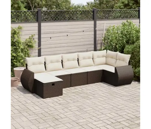 Sofos Komplektas Su Pagalvėlėmis, 7 Dalių, Rudas, Poliratanas