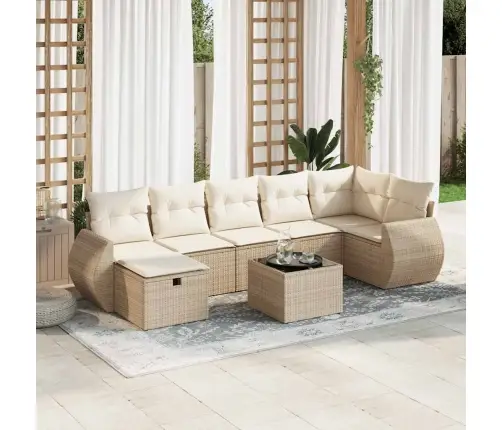 8-Daļīgs Dārza Dīvāna Komplekts, Matrači, Bēša Pe Rotangpalma Vidaxl