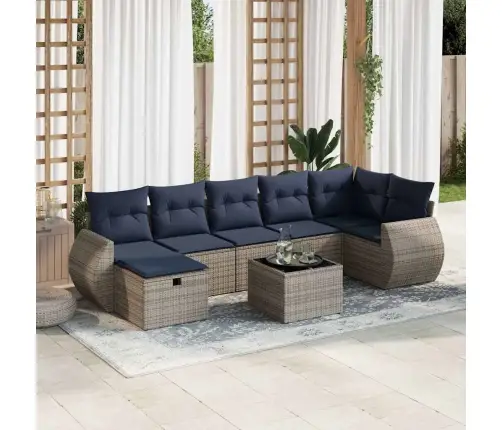 8-Daļīgs Dārza Dīvāna Komplekts Ar Matračiem, Pelēks Pe Pinums Vidaxl