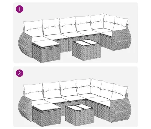 8-Osaline Aiadiivani Komplekt Patjadega, Helehall, Polürotang