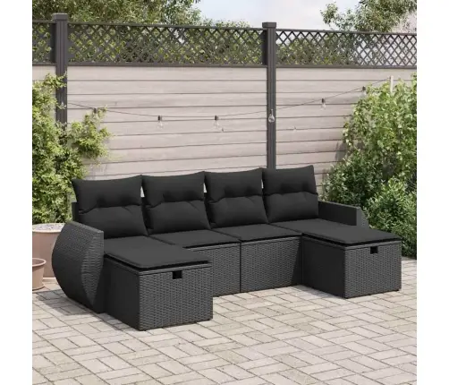 Sofos Komplektas Su Pagalvėlėmis, 6 Dalių, Juodas, Poliratanas