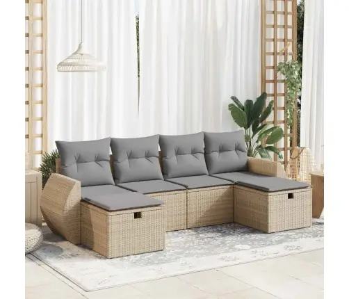 Sofos Komplektas Su Pagalvėlėmis, 6 Dalių, Smėlio, Poliratanas