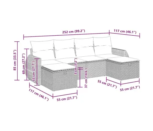 Sofos Komplektas Su Pagalvėlėmis, 6 Dalių, Pilkas, Poliratanas