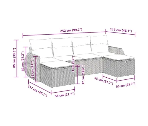 6-Daļīgs Dārza Dīvānu Komplekts, Matrači, Brūna Pe Rotangpalma Vidaxl