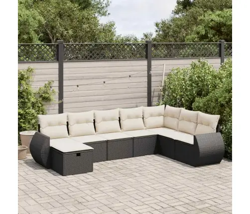 Sofos Komplektas Su Pagalvėlėmis, 8 Dalių, Juodas, Poliratanas