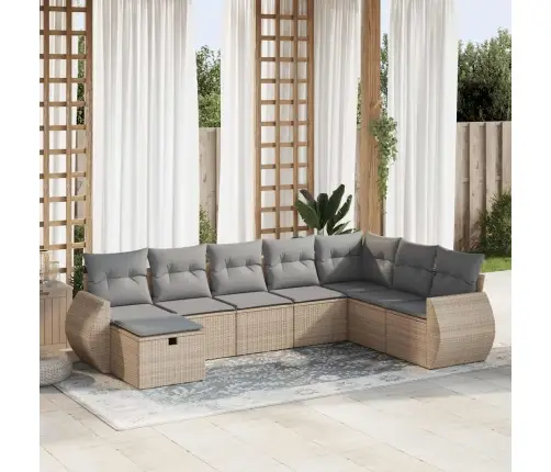 8-Daļīgs Dārza Dīvāna Komplekts, Matrači, Bēša Pe Rotangpalma Vidaxl