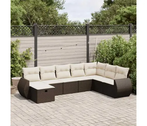 8-Daļīgs Dārza Dīvānu Komplekts, Matrači, Brūna Pe Rotangpalma Vidaxl