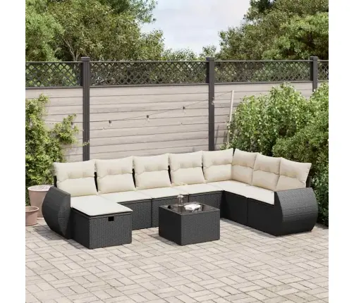 9-Daļīgs Dārza Dīvāna Komplekts, Matrači, Melna Pe Rotangpalma Vidaxl