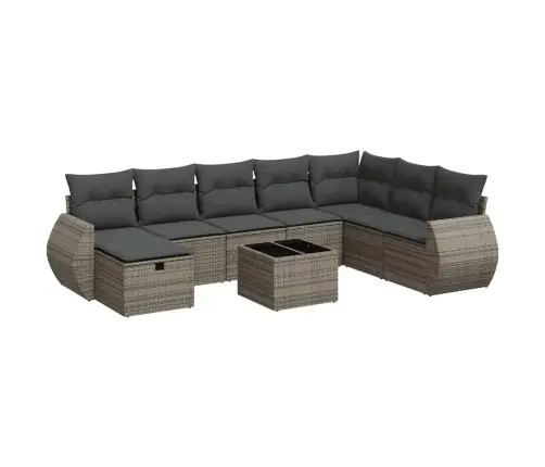 9-Daļīgs Dārza Dīvāna Komplekts Ar Matračiem, Pelēks Pe Pinums Vidaxl