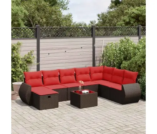 9-Daļīgs Dārza Dīvāna Komplekts, Matrači, Brūna Pe Rotangpalma Vidaxl