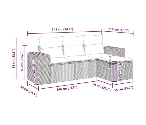 4-Osaline Aiadiivani Komplekt Patjadega, Must, Polürotang