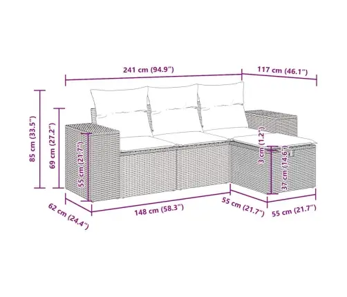 4-Osaline Aiadiivani Komplekt Patjadega, Must, Polürotang