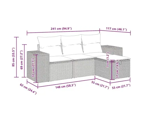 4-Daļīgs Dārza Dīvāna Komplekts, Matrači, Bēša Pe Rotangpalma Vidaxl