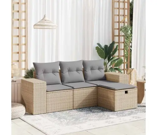 4-Daļīgs Dārza Dīvāna Komplekts, Matrači, Bēša Pe Rotangpalma Vidaxl