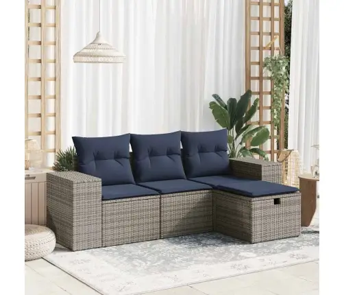 4-Daļīgs Dārza Dīvāna Komplekts Ar Matračiem, Pelēks Pe Pinums Vidaxl