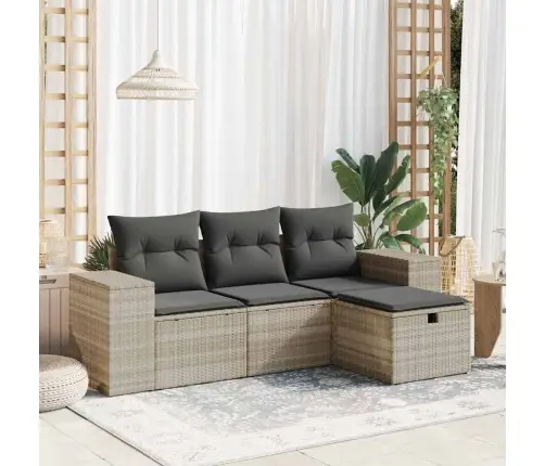 4-Osaline Aiamööblikomplekt Patjadega, Helehall, Polürotang