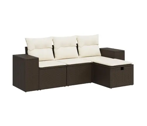 4-Daļīgs Dārza Dīvānu Komplekts, Matrači, Brūna Pe Rotangpalma Vidaxl