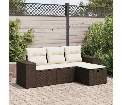 4-Daļīgs Dārza Dīvānu Komplekts, Matrači, Brūna Pe Rotangpalma Vidaxl