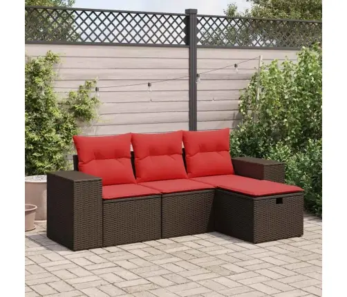 4-Osaline Aiamööblikomplekt Patjadega, Pruun, Polürotang