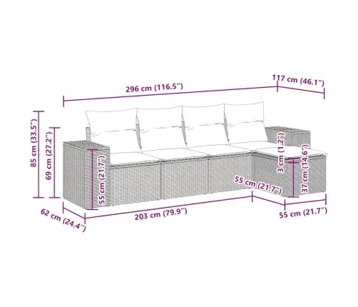 5-Daļīgs Dārza Dīvāna Komplekts Ar Matračiem, Pe Rotangpalma Vidaxl