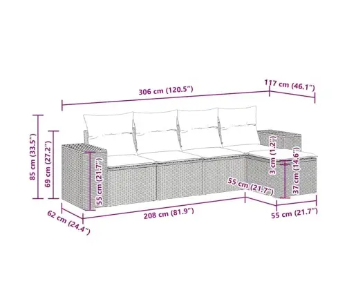 5-Daļīgs Dārza Dīvāna Komplekts Ar Matračiem, Pe Rotangpalma Vidaxl